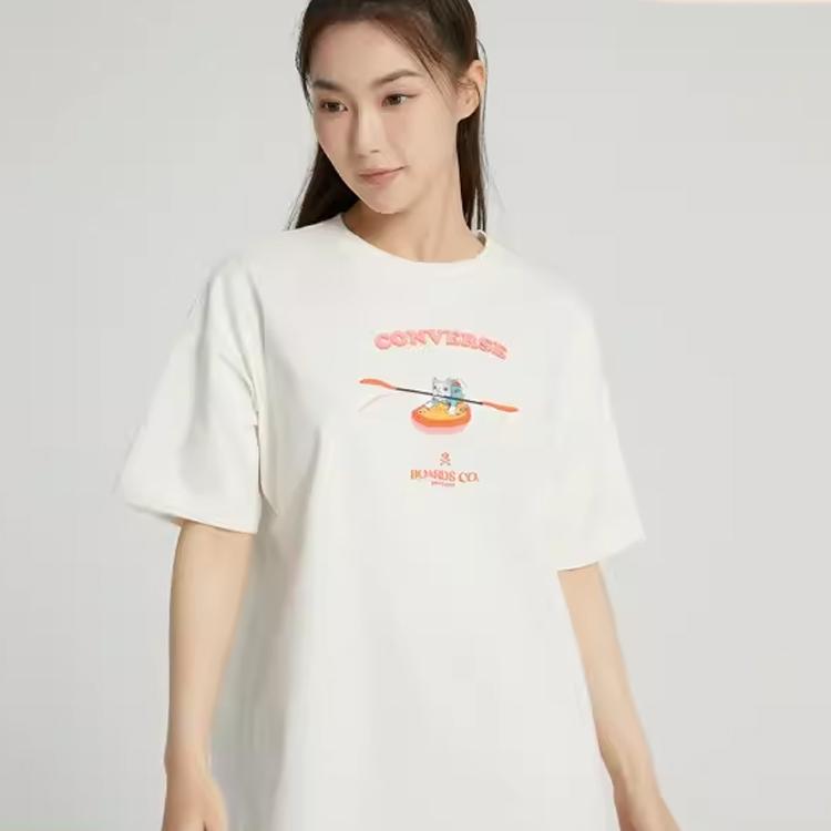 Converse T Shirts Women's Beige Crew Neck Moderate Straight Fit 10025883-A01