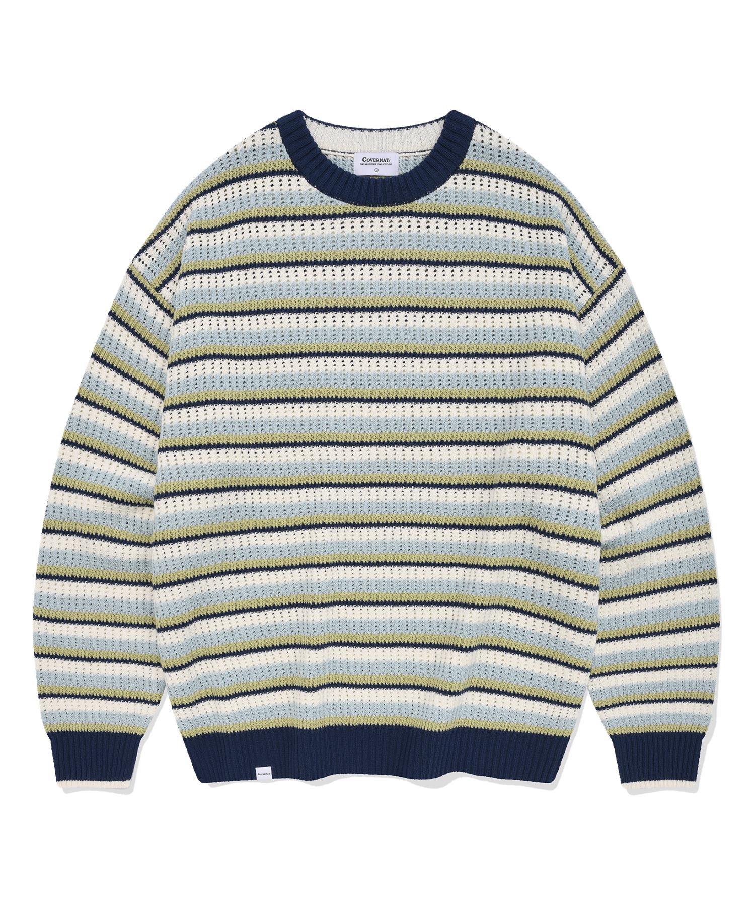 Covernat Multi-Stripe Crew Neck Knit Lime Lime/L