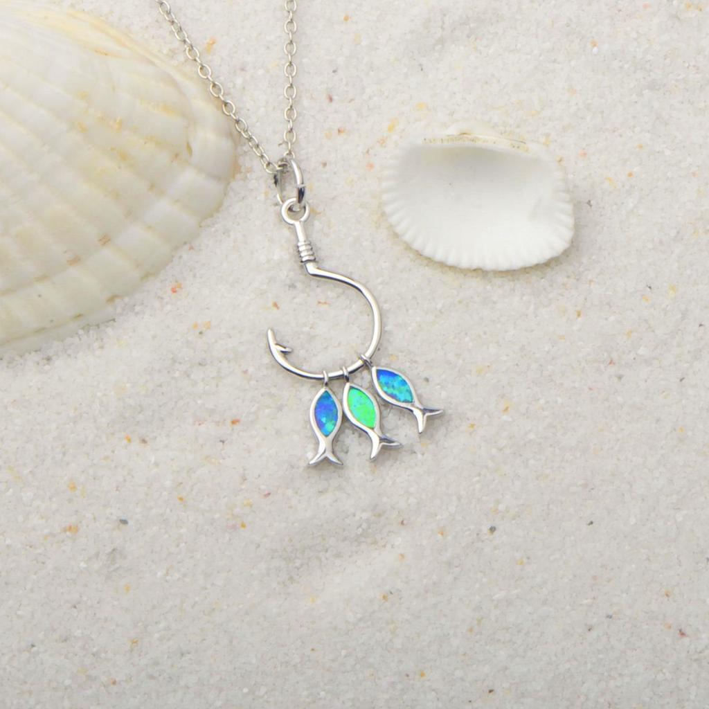 Opal Fish Hook Pendant Necklace for Women - Fashionable Clavicle Chain for Spring & Summer