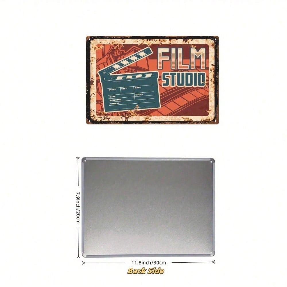 Vintage Movie Studio Metal Sign 8x12 Inch Classic Hollywood Clapperboard Film Reel Wall Decor Rustic Iron Plaque for Bedroom Living Room