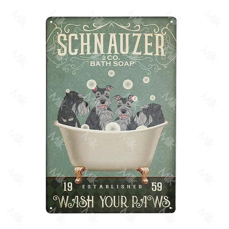 Funny Pet Schnauzer Dog Shop Art Metal Tin Sign Wall Poster Iron Painting for Bathroom Toilet Laundry Street Sweet Home Decor