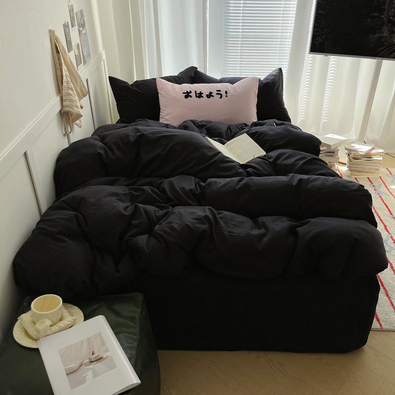 Solid INS Style Bedding Set For Adults Kids Pink Cotton Fitted Flat Sheet With Pillowcases Colorful King Queen Full Size