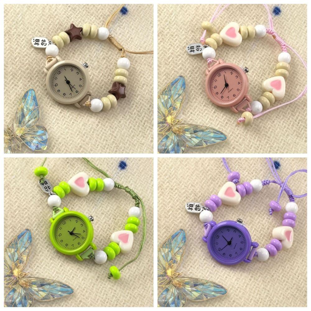 Modisches Dopamin Armbanduhr Verstellbare Perlen Stern Herz Kette Uhr Anhänger Quarz Uhr Damen Mädchen