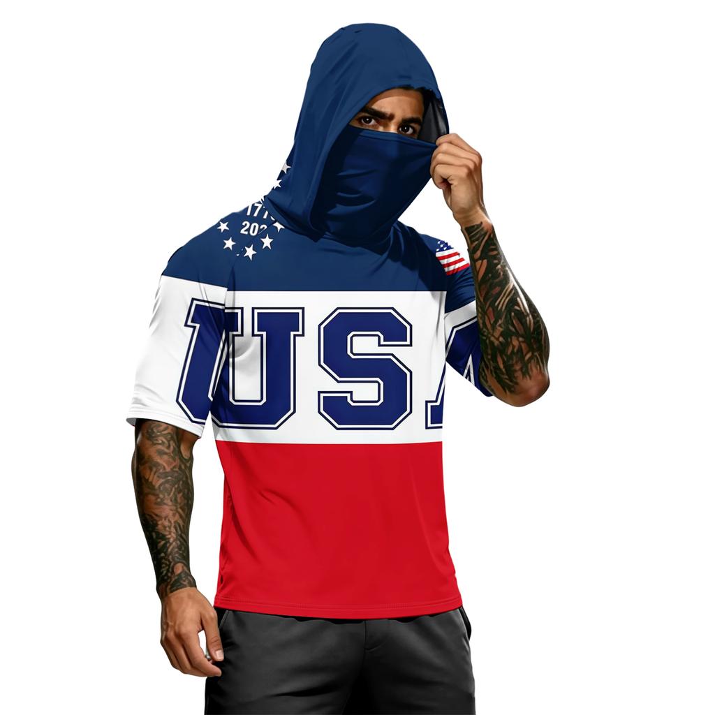 Herren Sommer Unabhängigkeitstag Colorblock Schnelltrocknendes Kurzarm-T-Shirt, UPF 0+ UV-Schutz Angeln & Sport Sonnenschutz-Hoodie