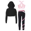 Kinder Mädchen Sport-Set Langarm Kapuzenpullover Sweatshirt Tops mit ärmellosem bauchfreiem Top und Leggings Street Dance Kleidung