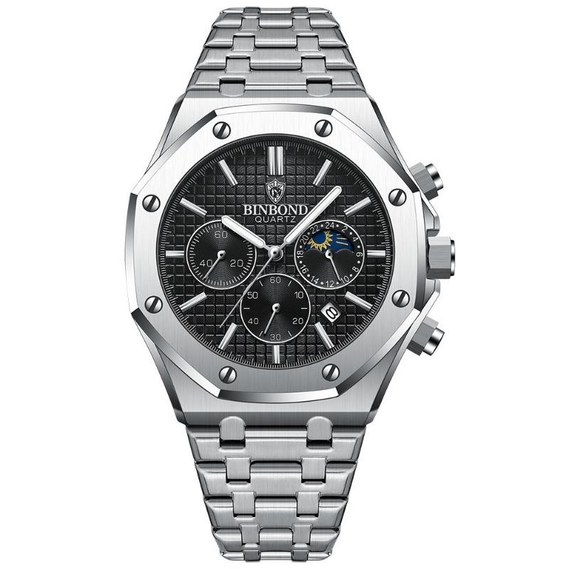 Top Brand New Fashion Men's Watch Alloy Octagon with Screw Decorative Ring Quartz Movement Amazon Explosions