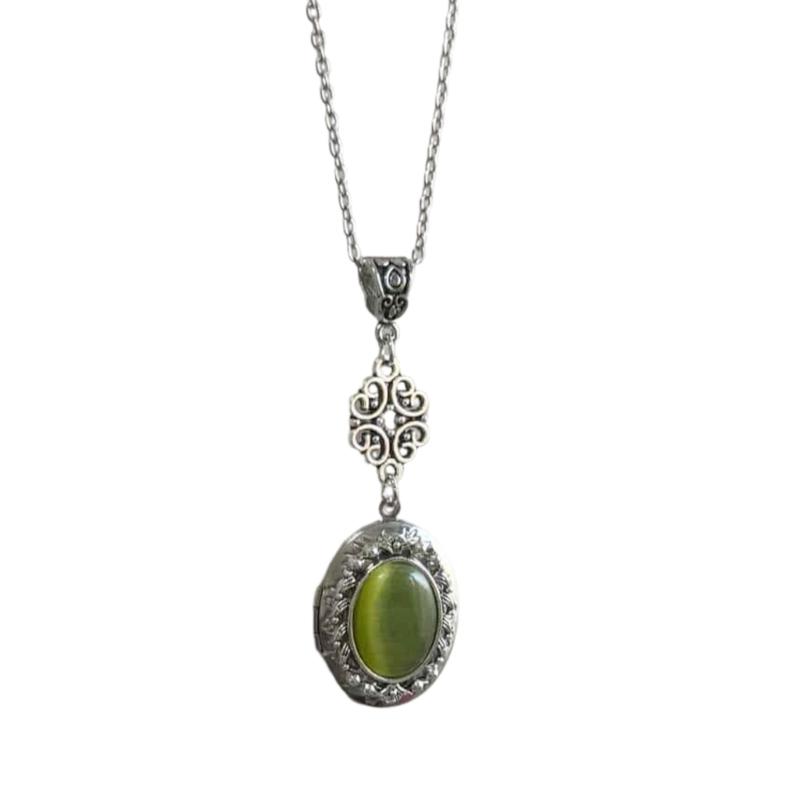 Fantasy Themed Oval Pendant Necklace Gothic Victorian Neckchain Stylish Jewelry With Vintage Gemstones