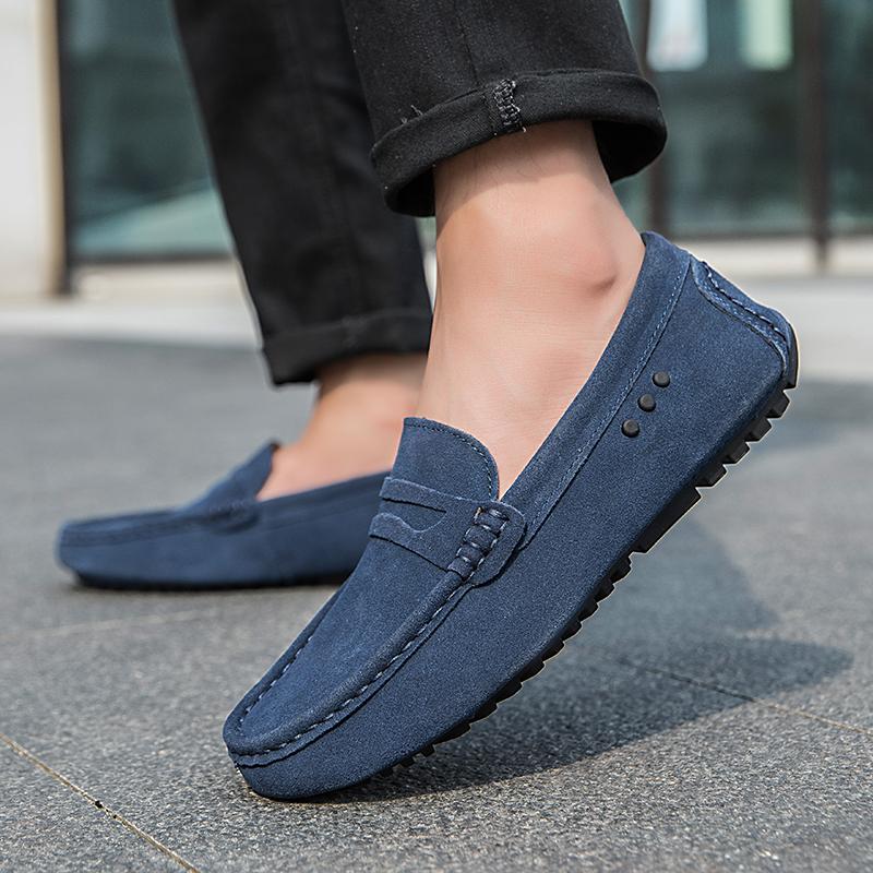 Large Size Lazy Slip-on Business Casual Men Shoes Trendy Driving Shoes Flat Bottom Anti Slip Comfortable Leather Loafers