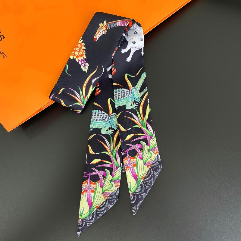 90X5Cm Animal Print Streamer Women'S New Model Emulated Silk Elephant Printed Scarf Fashion Kidnapping Ribbon Headband Scarf
