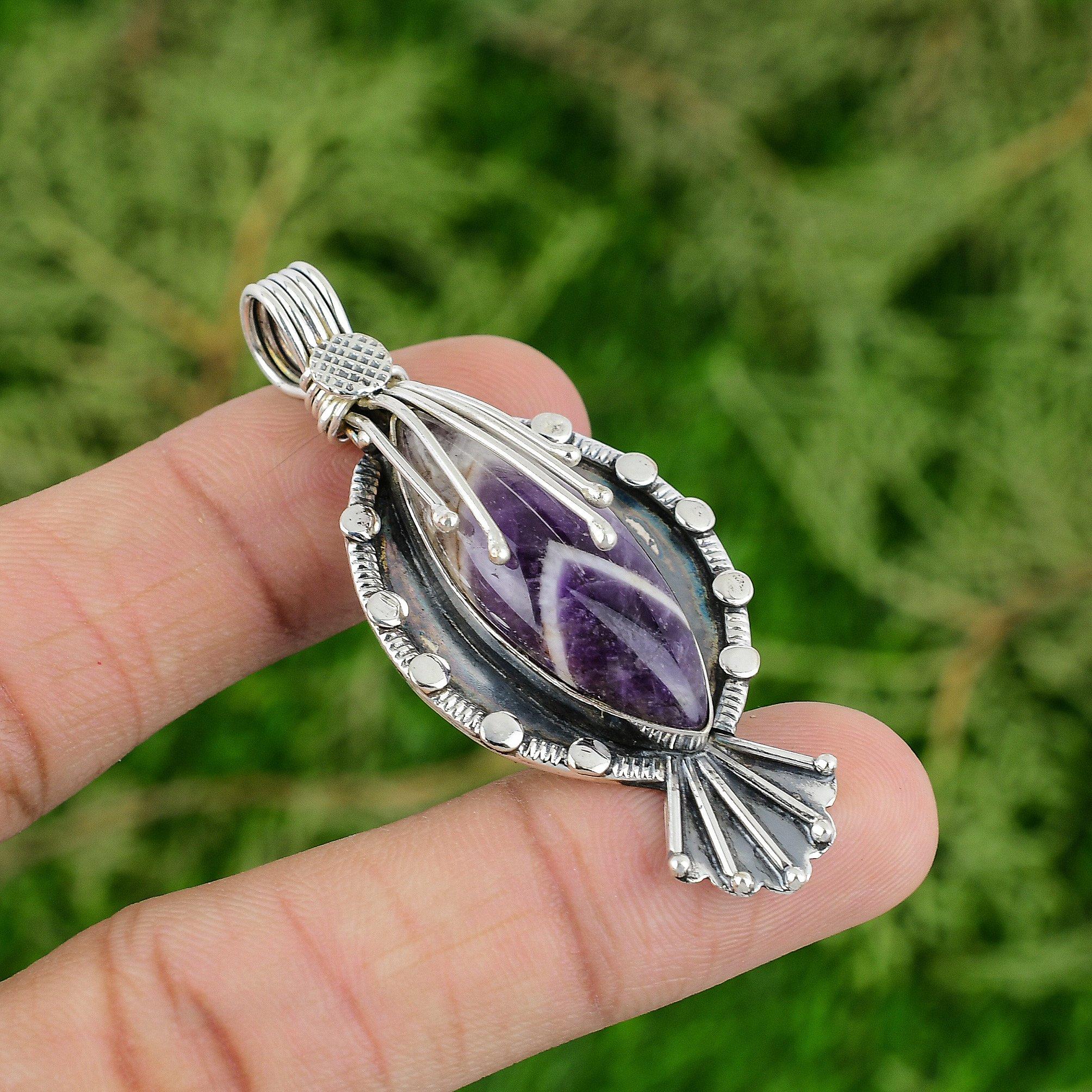 

Подвеска с аметистом шеврон, серебро 925 пробы, ручная работа, дизайнерская подвеска, подарки для нее