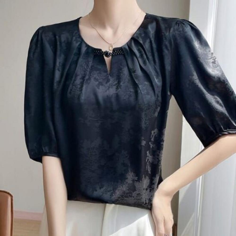 Navava Flower Detail Round Neck 5 Sleeve Blouse Nb2824