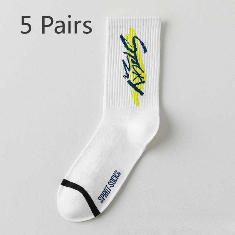 5 Pairs of Men's Summer Thin Wearable Cotton Deodorant Sweat Absorption Mesh Breathable Tube Socks