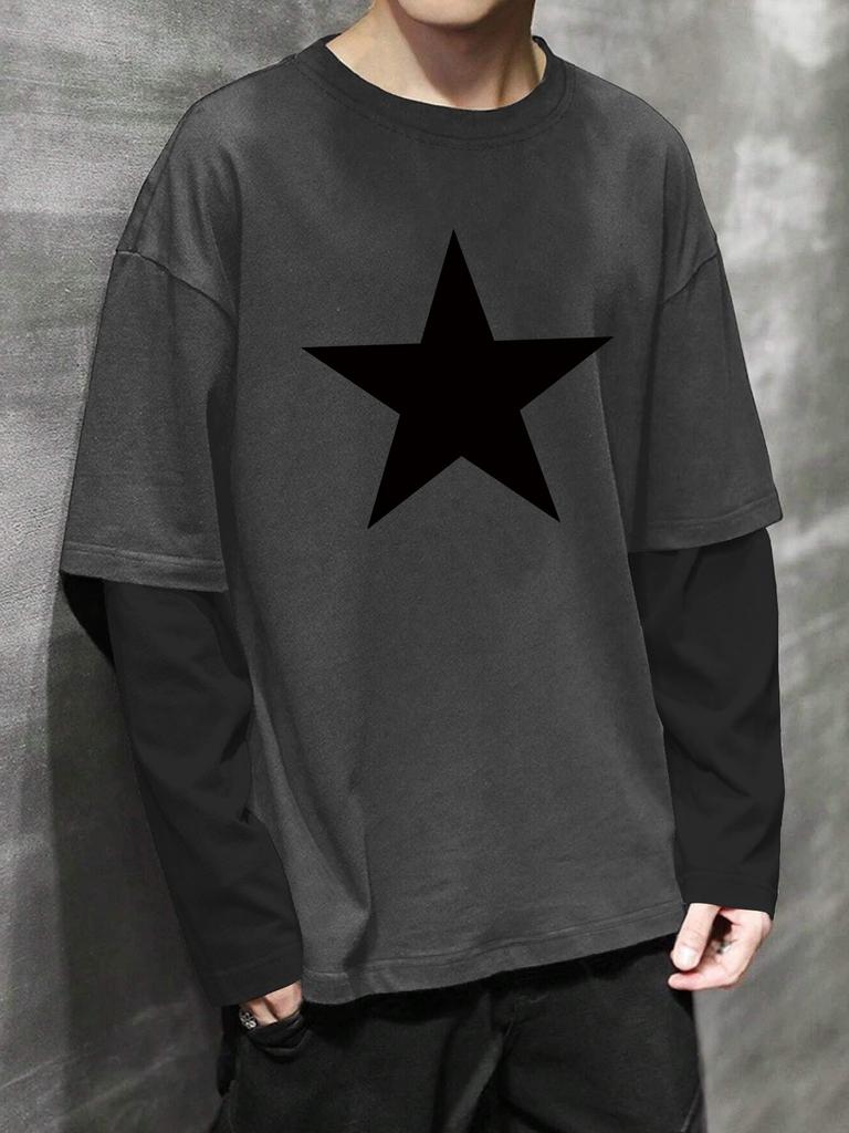 Men's Long Sleeve T-Shirts with Pattern Print & Color-Block Alternative Clothing Goth Long Sleeve Top Grunge Clothes