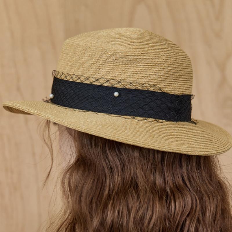 Maxza Pearl Mesh Ribbon Wire Raffia Boater Hat Ze07am004na