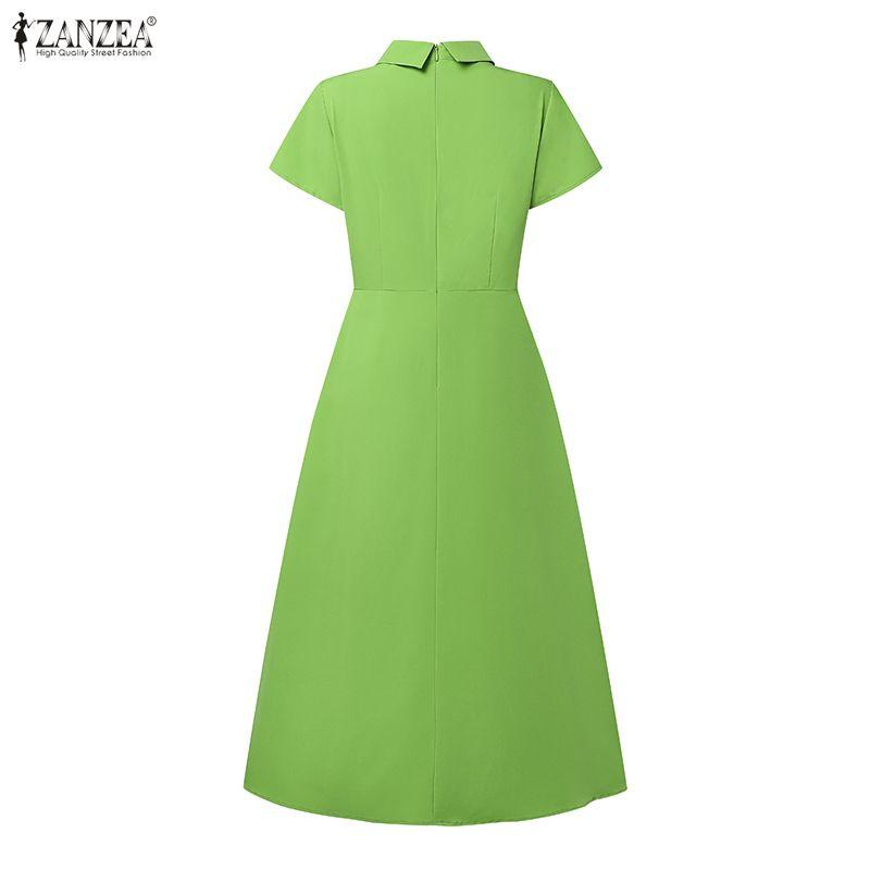 ZANZEA Rochie de vară cu mâneci scurte cu guler răsturnat pentru femei
