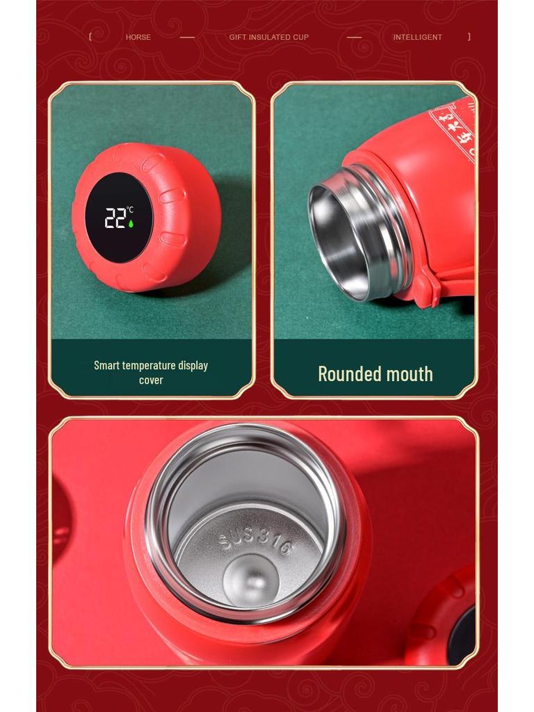 Golden Horse Blessings Water Cup - Insulated Souvenir for New Year, Auspicious Year of the Horse Gift, Customizable