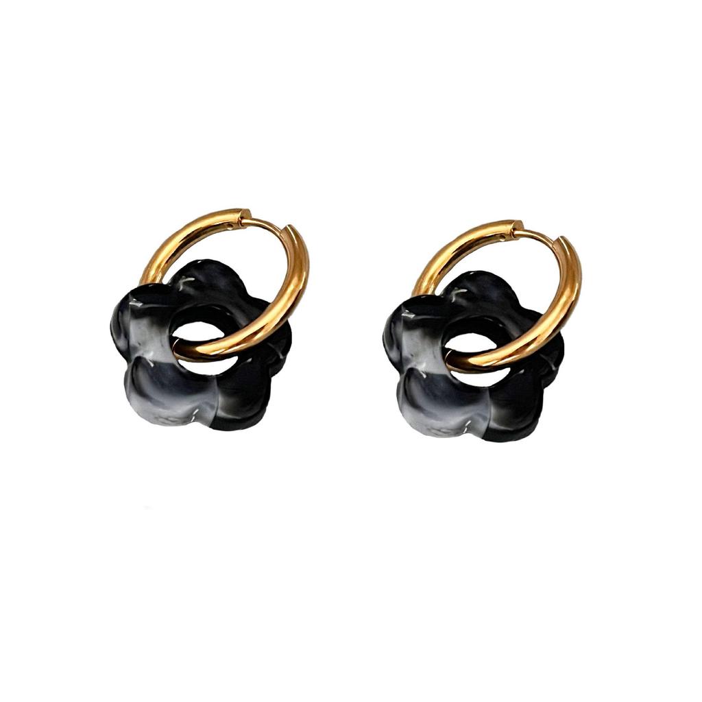 18K Gold Plated Colorful Flower Hoop Earrings - Retro Stainless Steel Jewelry for Women.