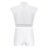 Girls Sleeveless Cutout Shiny Rhinestones Crop Top Figure Skating Dance Gymnastics V-front Waistband Shorts