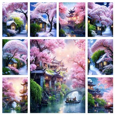 5D DIY Diamond Painting Novelty 2023 Mountain View Full Embroidery House Japanese Mosaic Gift Living Room Home Decoration
