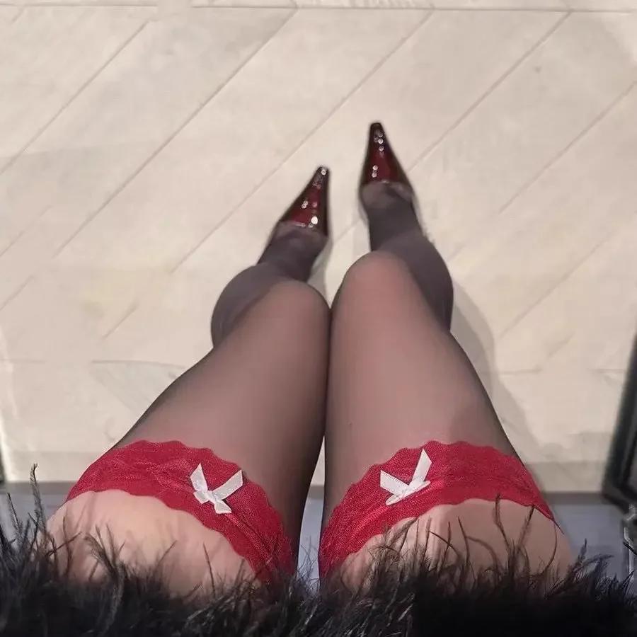 Over Kne Sokker Kvinner Strømper Lingeri Ultratynne Gjennomsiktige Lårhøye Sokker Sexy Blonder Sløyfe Lange Sokker Lårhøye Strømper