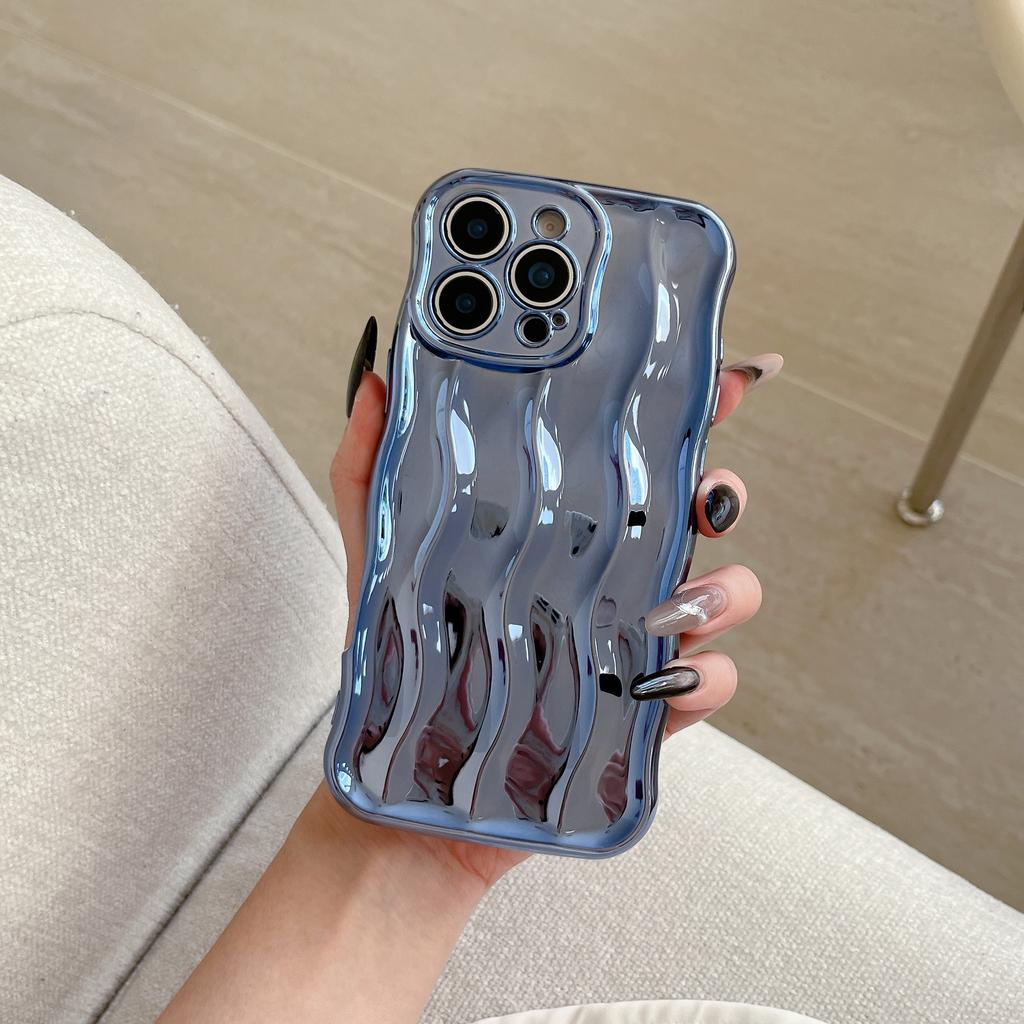 Electroplated 3D Water Ripple Pattern Phone Case for IPhone 17 16 15 14 13 Pro Max Shockproof Soft TPU Back Cover