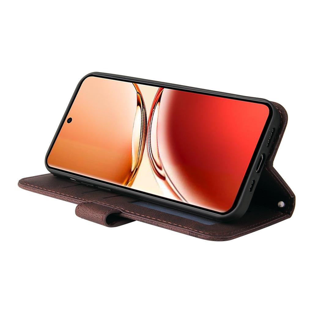 Für Oppo Reno12 F 5G Leder-Brieftaschenhüllen Hautgefühl Handyhülle Ständer mit Riemen