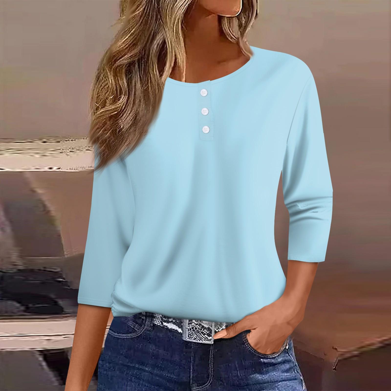 

Жен. Футболка Футболка с принтом Пуговицы Рукав 3/4 Повседневные Выходные Мода Классический Круглый вырез Обычный Топ L