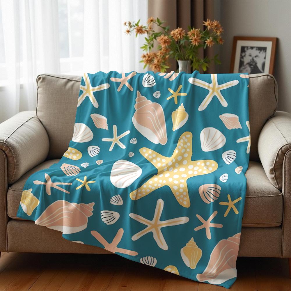 Türkis Ozean Seestern Muschel Anime Cartoon Flanell Decke Weiche Warme Überwurfdecke für Schlafzimmer Sofa Auto Kinder Urlaubsgeschenk