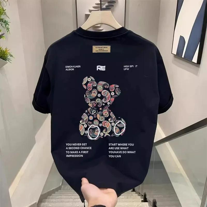 Sommer Herren Kirschblütenmuster Japanischer Stil Locker T-Shirt Geeignet für den täglichen Gebrauch 100% Baumwolle Material Trendig Vielseitig