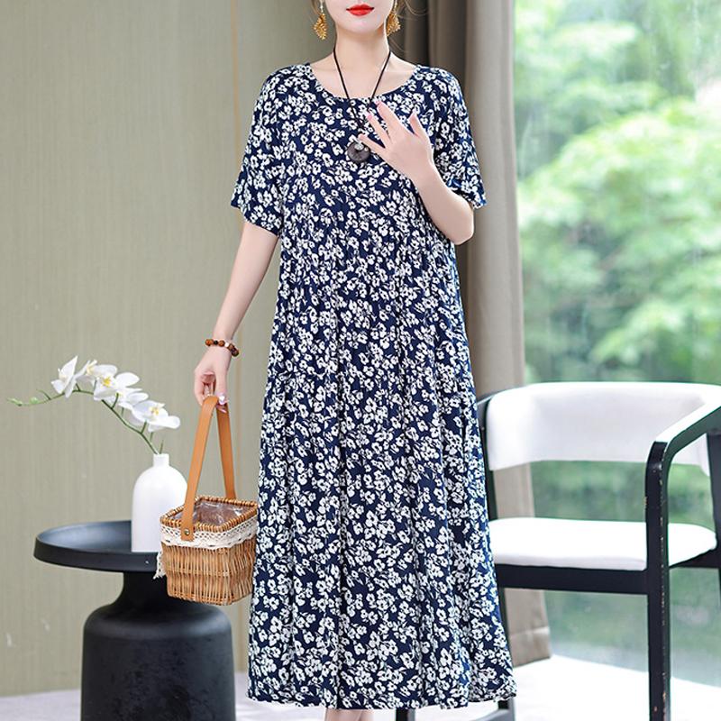 Damenkleid, Sommer, Vintage-Kleidung, lässig, kurzärmelig, langes Kleid für Damen, Sommer-Outfit