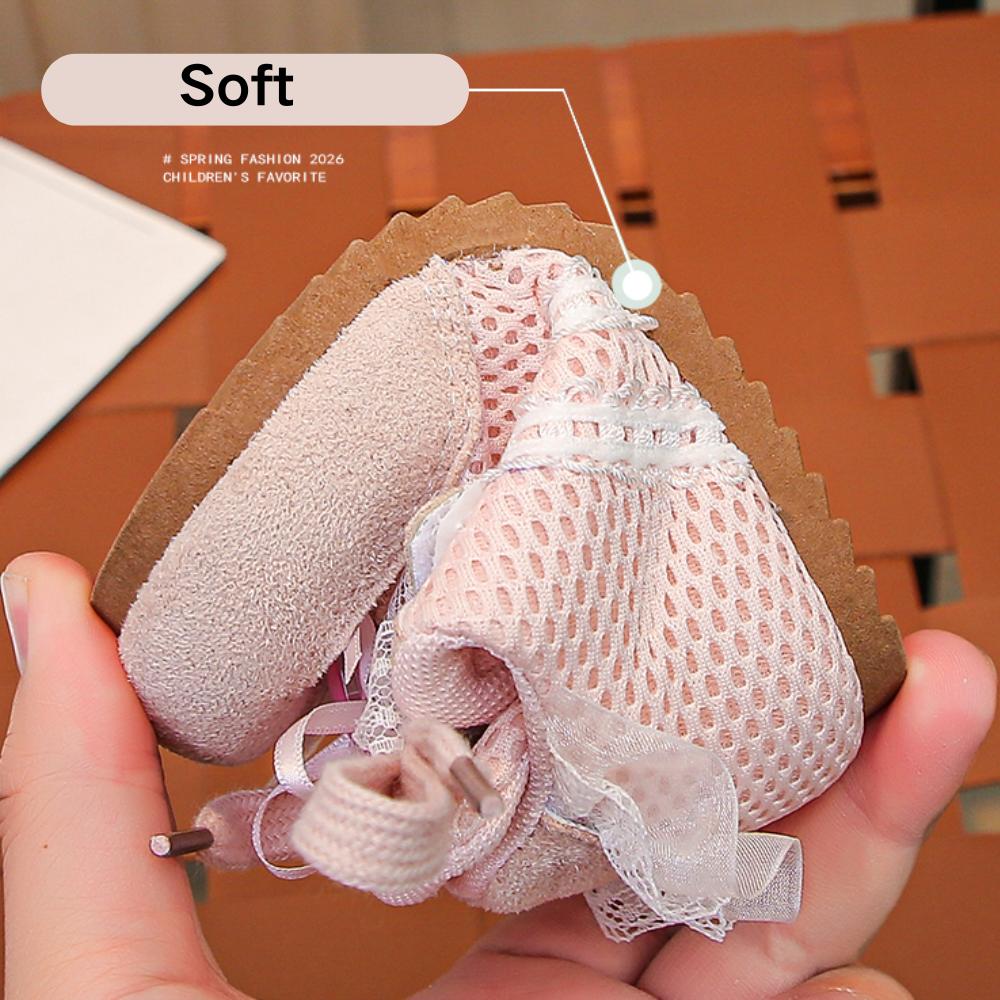 Kids Princess Shoes Mesh Breathable Children Tennis Shoes Soft Bottom New Girls Casual Shoes Sweet Lace Bows Non-slip