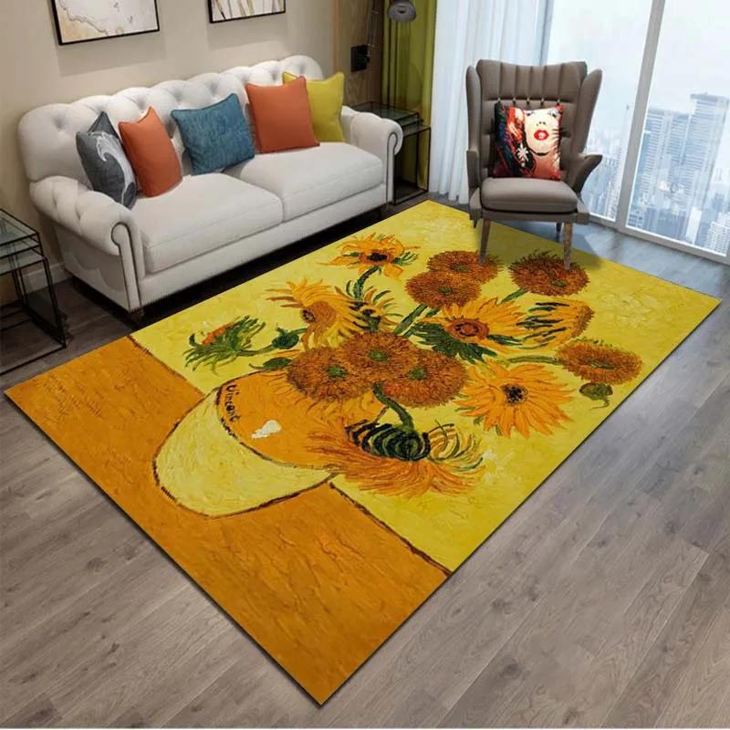 Vincent Van Gogh Starry Night Carpet Art Abstract Rugs Forest Night View Soft Floor Mat for Home Living Room Bedroom Dorm Decor