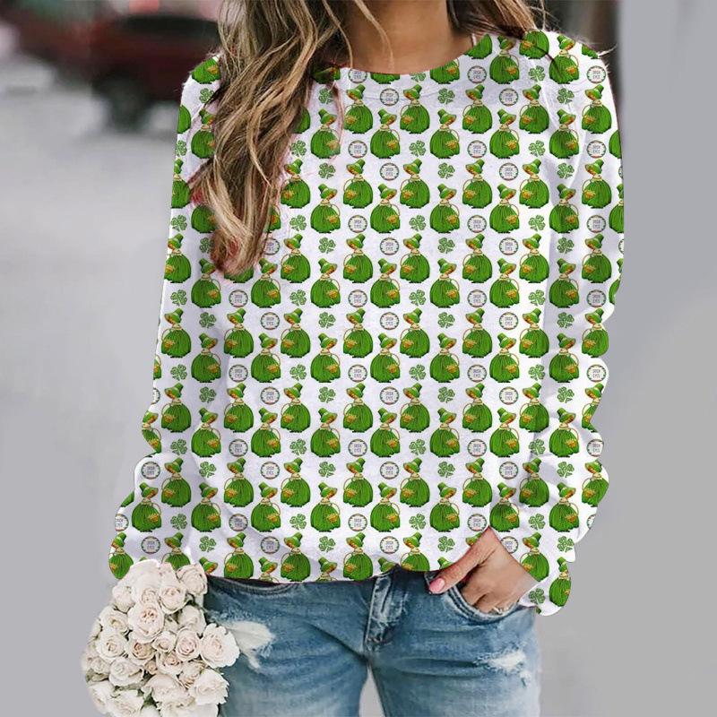 2026 Four-Leaf Clover 3D Print Urban Casual Raglan Pullover