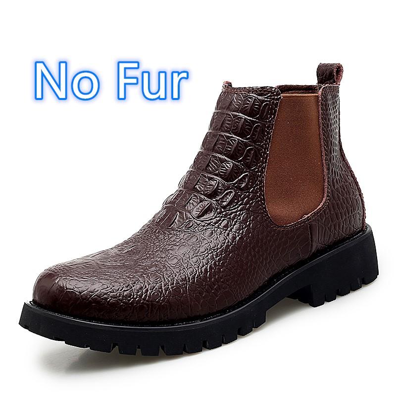 Mens Boots High Quality Men Chelsea Boots Autumn Winter Ankle Boots Plush Warm Outdoor Snow Shoes Crocodile Pattern Casual Shoes