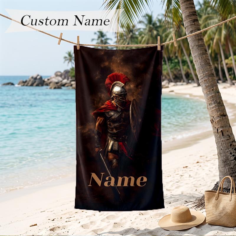 Spartan Warrior Custom Name Printed Beach Towel Personalized Soft Towel For Swimming Beach Travel