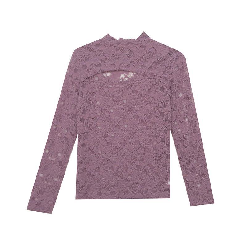 2023 Jaro Dámská Zeštíhlující Košile s Dlouhým Rukávem s Krajkovým Výřezem a Polovysokým Límcem