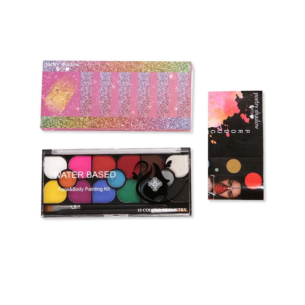 15 Farben Gesichtsfarbe Set mit 2 Pinseln Waschbare Gesichts- und Körperbemalungspalette Sicher Ungiftig