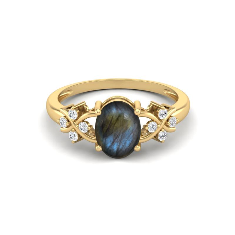8X6MM Oval Labradorite Gemstone 925 Sterling Silver Gold Plated Solitaire Vine-Inspired Women Wedding Ring