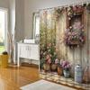 Rustic Garden Door Shower Curtain -Waterproof,Mildew-Resistant With Floral And Pot Design For A Cozy And Romantic Bathroom Decor