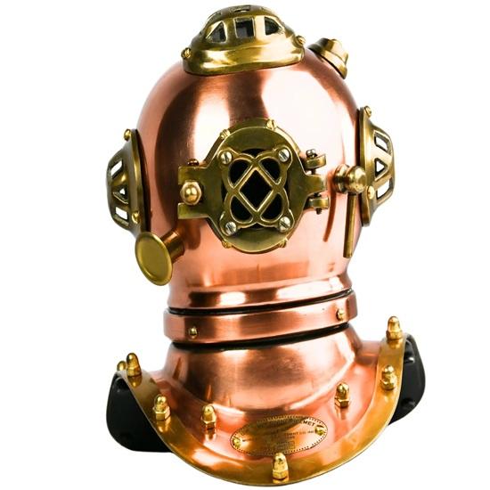 15.24 cm Brass Copper Diving Helmet Replica Nautical Marine Decor Steampunk Diver Helmet for Office, Shelf, or Collector Gift