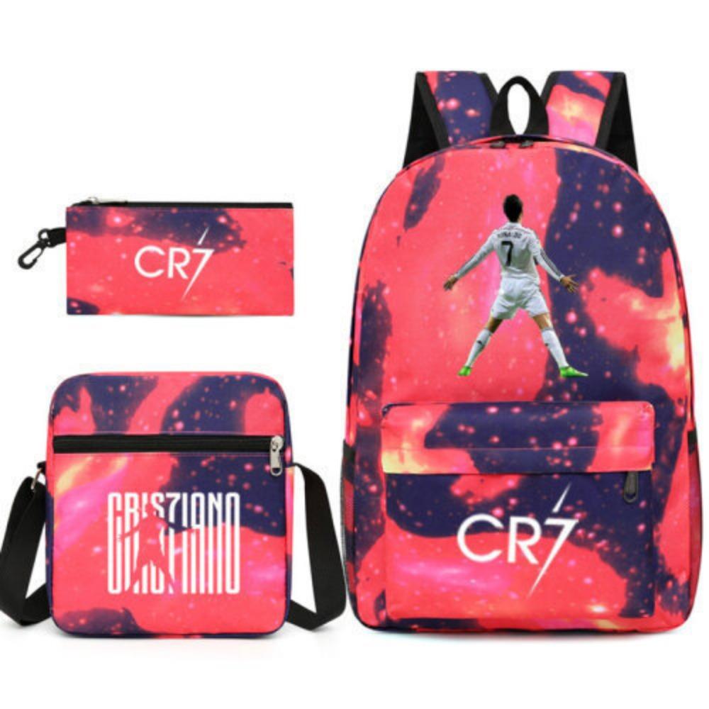 CR7C Luo Backpack Sports Peripheral Printed Backpack Children's Student School Bag Shoulder Bag Pencil Bag Three-piece Set