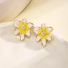 Nidin Summer Fresh Flower Enamel Stud Earrings 6 Colors Choice French Retro Style Cute Floral Ear Jewelry For Women Girls Gifts