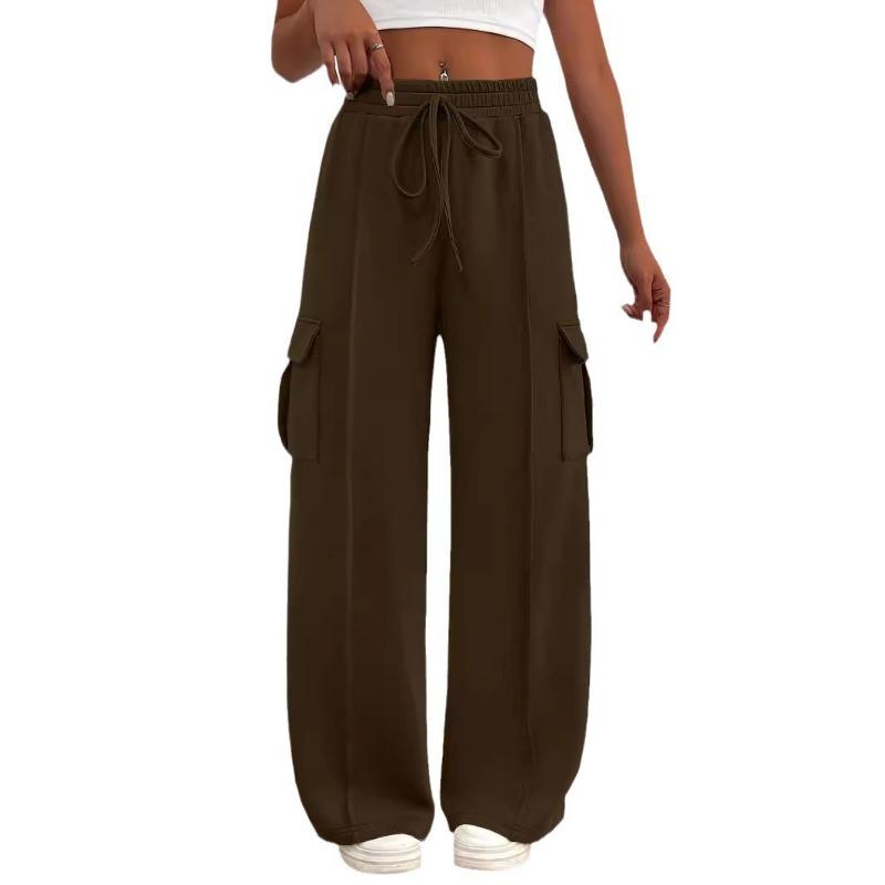 2025 Fashion Loose Casual Wide-leg Women Long Pants Drawstring Solid Color Pockets Sweatpants Office Autumn Wintercasual Jogging Pants Simple Trousers