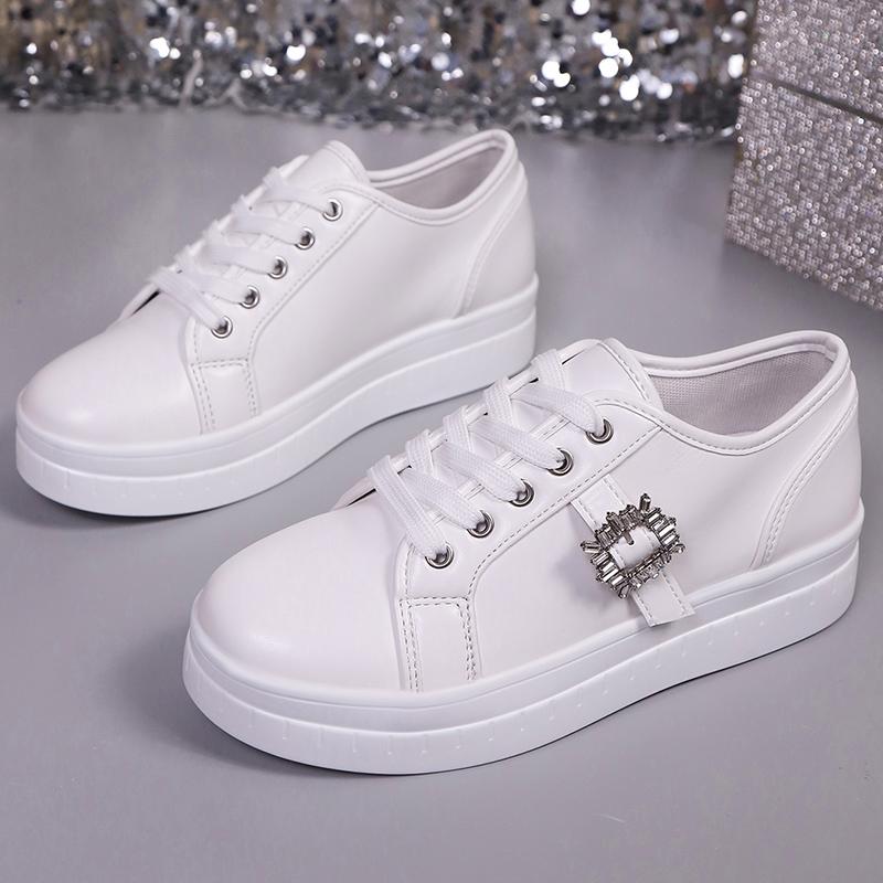 Fashion Women Sneakers Fashion Platform Non-slip Women Shoes New Lace Up Sports Shoes Woman Crystal Buckle Thick Bottom Vulcanized Shoes