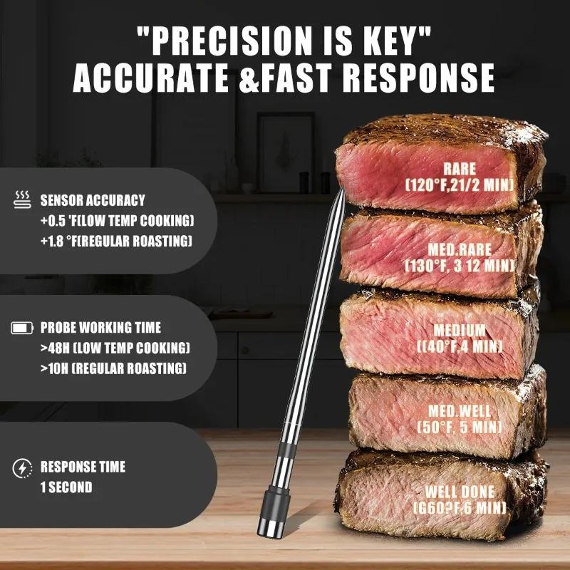 Pro Kitchen Meat Thermometer Bluetooth Wireless Smart BBQ Monitor High Temp Probe Cooking Food Temperature Precision Control