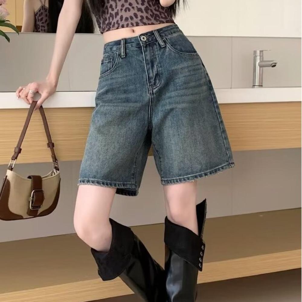 Wide Leg Denim Shorts Women Basic Denim Pants Trousers Casual Baggy Blue Jeans  Students