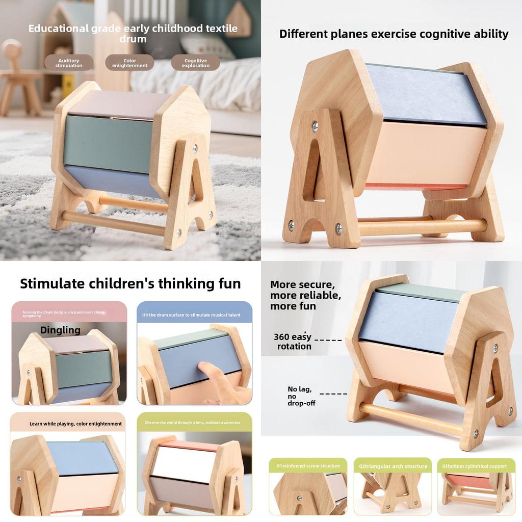 Montessori Wooden Drawer Box With Textile Drum For Early Childhood Learning Development