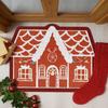 Gingerbread House Christmas Rug Gingerbread Welcome Door Mat Christmas Non Slip Entrance Rug for Indoor Outdoor Bathroom Kitchen Decor