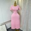 Vestido Tricô Midi Elegante Feminino Manga Curta Gola Redonda Bodycon Bainha Evasê Vestido Casual de Verão