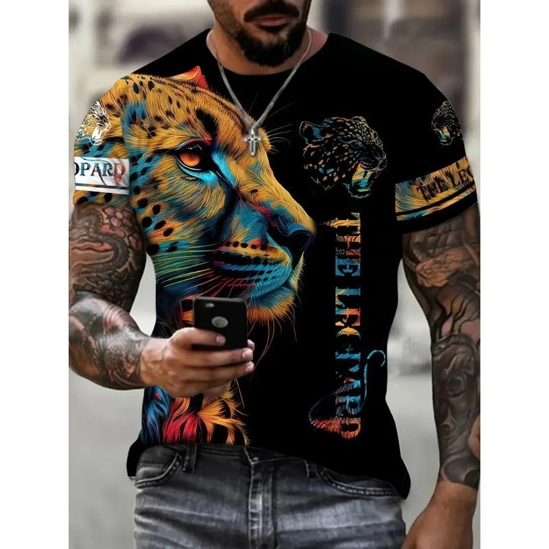 Summer Fashion Street Cool Short-sleeved 3D Digital Printed Gradient Lion Men's T-shirt